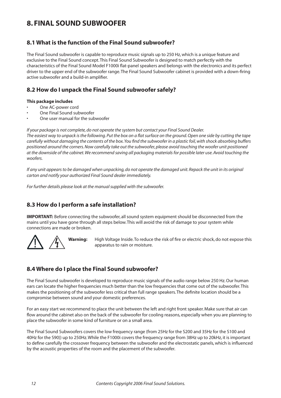 Final sound subwoofer | Final Sound F1000i User Manual | Page 12 / 24