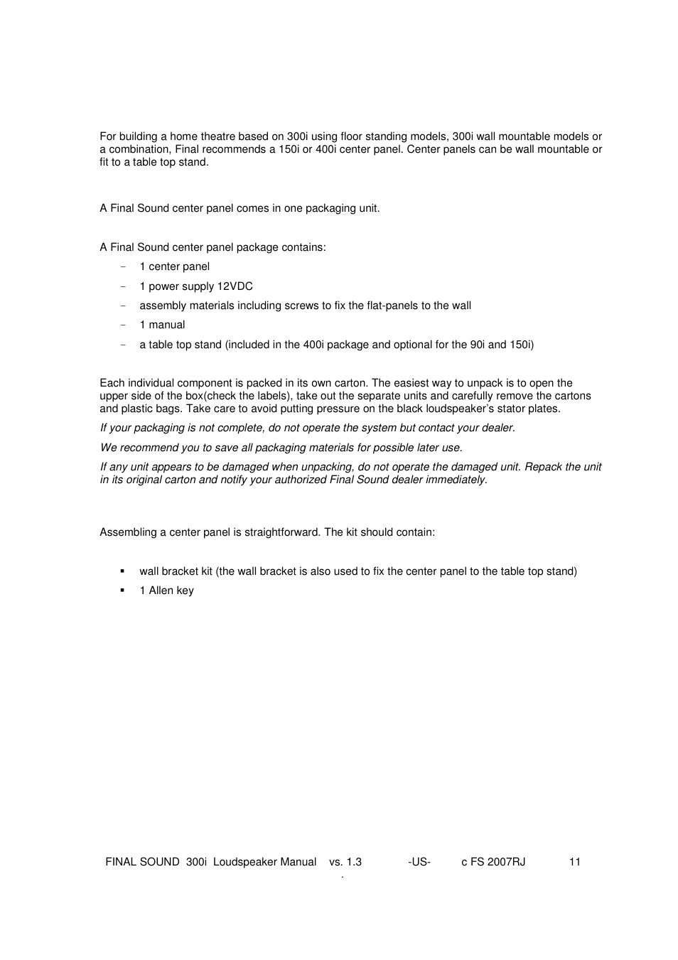 Final sound center loudspeaker | Final Sound Final 300i User Manual | Page 11 / 28