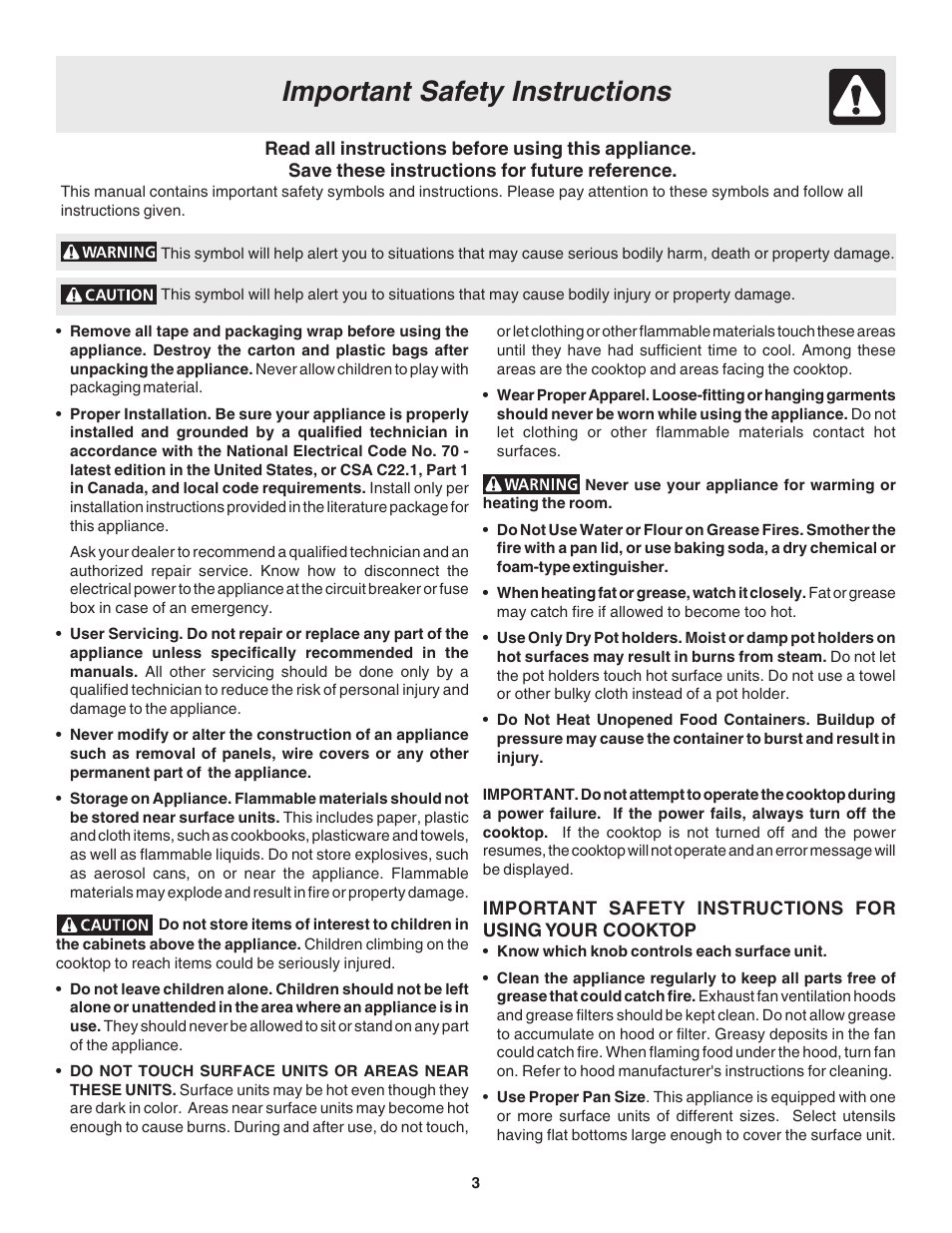 Important safety instructions | FRIGIDAIRE 318200633 User Manual | Page 3 / 12