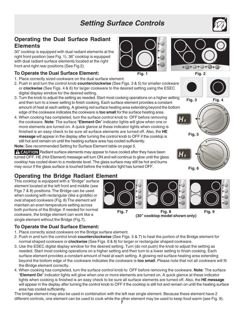 Setting surface controls, Operating the dual surface radiant elements, Operating the bridge radiant element | FRIGIDAIRE 318200633 User Manual | Page 7 / 12