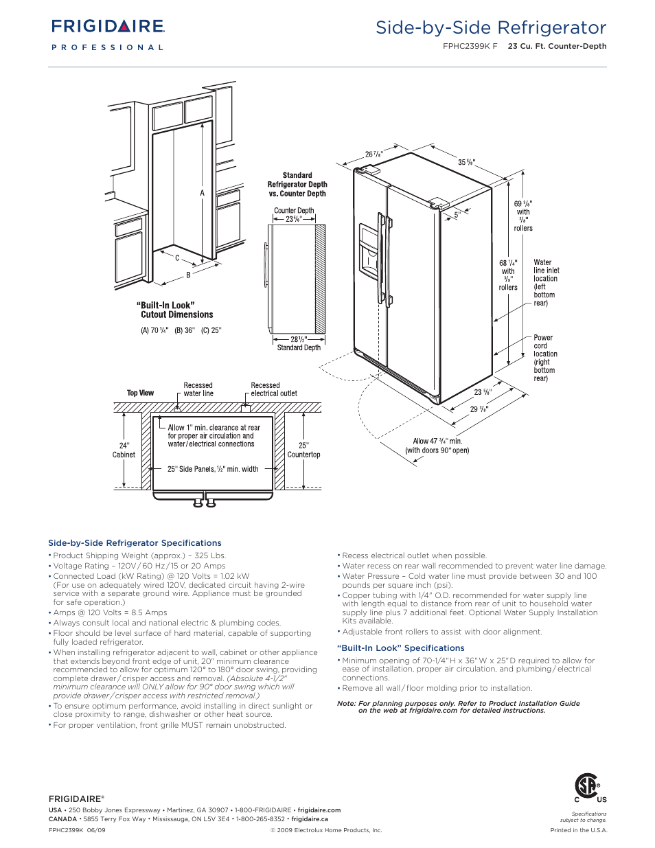 Side-by-side refrigerator | FRIGIDAIRE FPHC2399KF User Manual | Page 2 / 2
