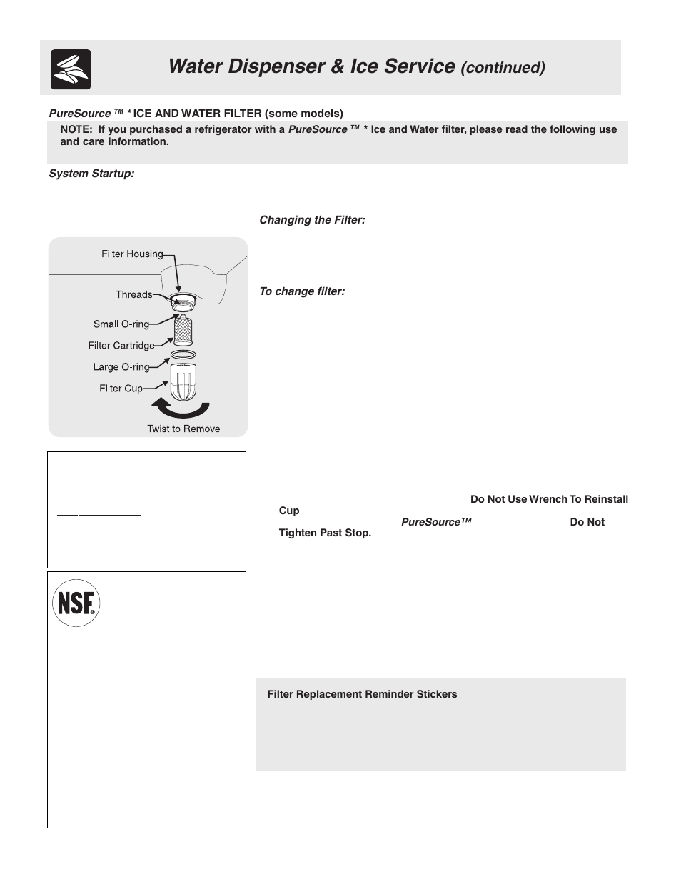 Water dispenser & ice service, Continued) | FRIGIDAIRE 241796900 User Manual | Page 14 / 20