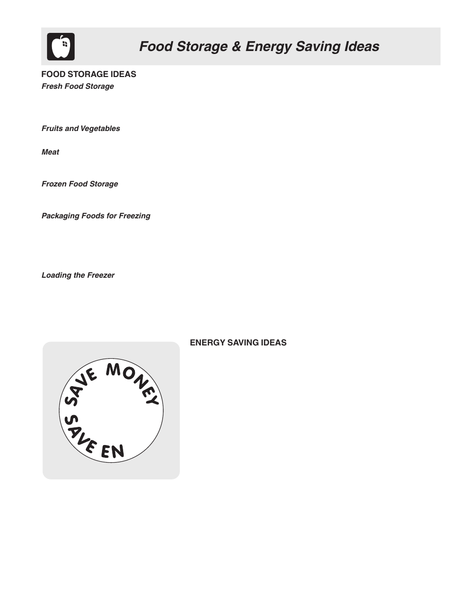 Food storage & energy saving ideas | FRIGIDAIRE 241796900 User Manual | Page 15 / 20