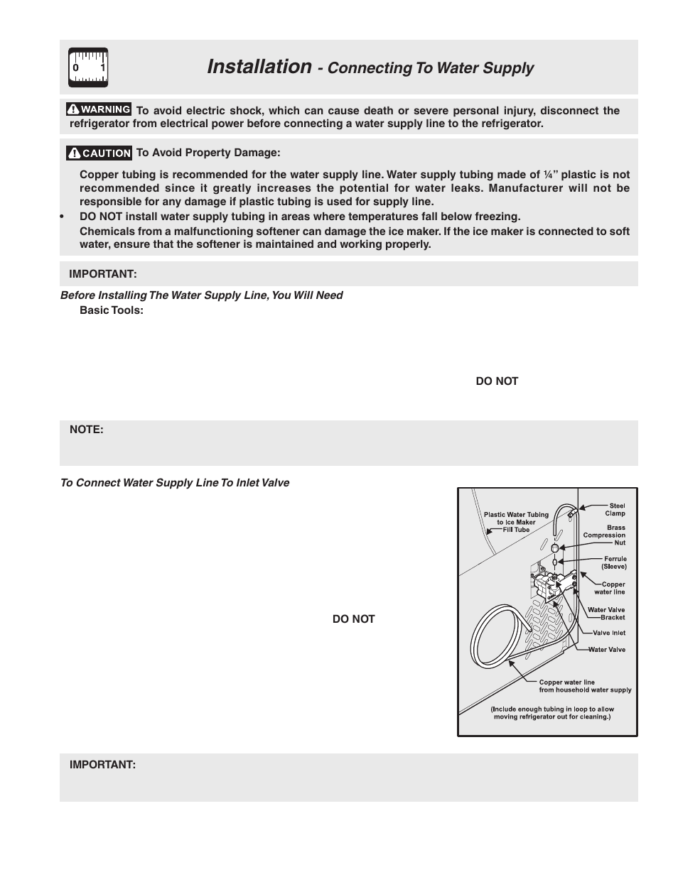 Installation, Connecting to water supply | FRIGIDAIRE 241796900 User Manual | Page 5 / 20