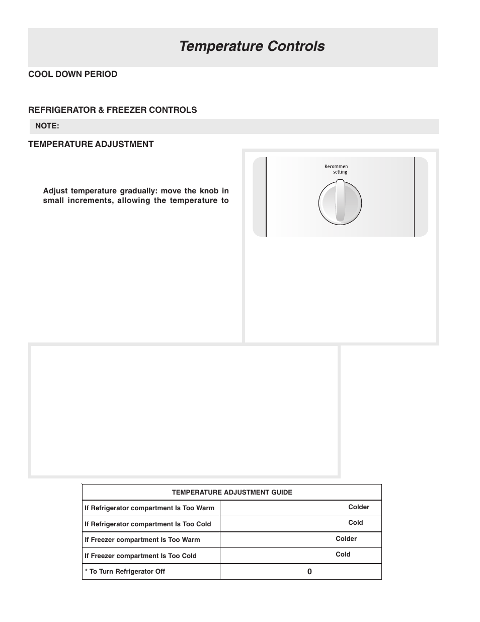 Temperature controls, Cool down period, Refrigerator & freezer controls | Temperature adjustment | FRIGIDAIRE 241796900 User Manual | Page 8 / 20