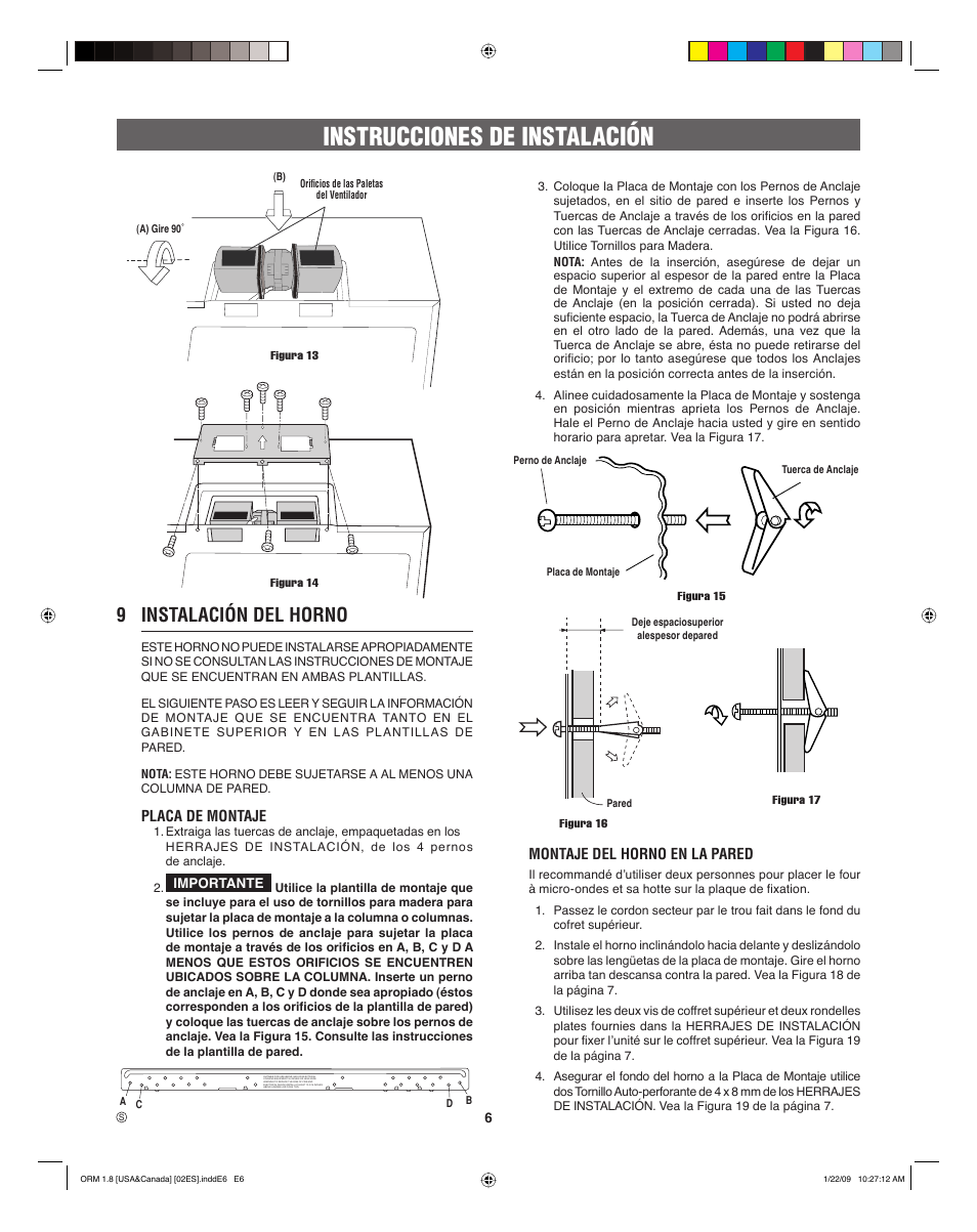 Instrucciones de instalación, 9 instalación del horno | Electrolux EI30SM55JS User Manual | Page 14 / 24