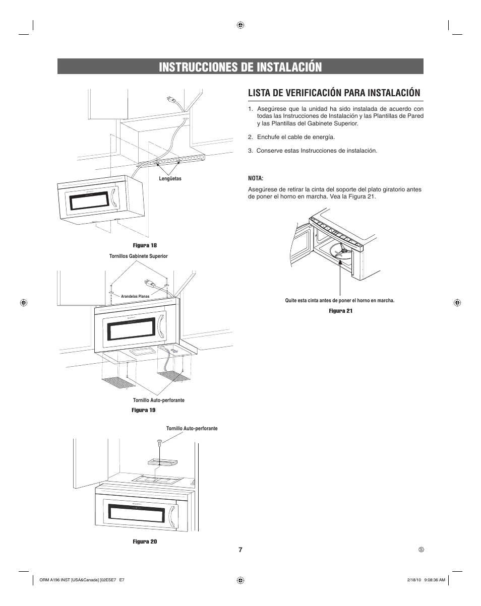 Instrucciones de instalación, Lista de verificación para instalación | Electrolux EI30SM55JS User Manual | Page 15 / 24