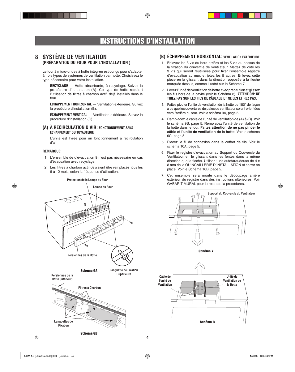 Instructions d’installation, 8 système de ventilation | Electrolux EI30SM55JS User Manual | Page 20 / 24