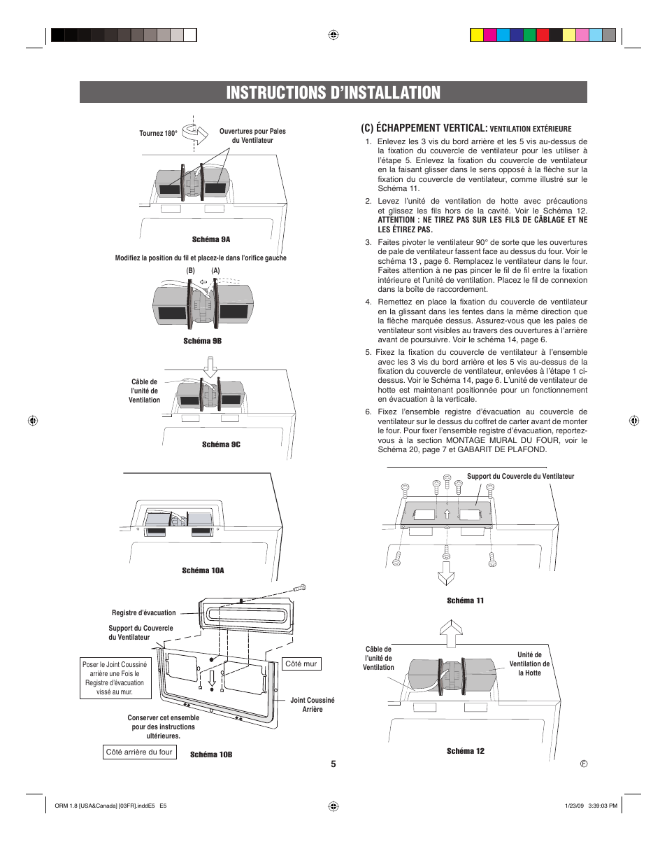 Instructions d’installation, C) échappement vertical | Electrolux EI30SM55JS User Manual | Page 21 / 24