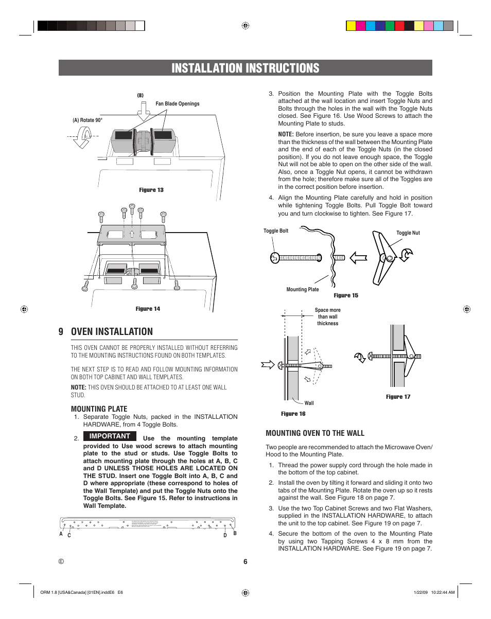 Installation instructions, 9 oven installation | Electrolux EI30SM55JS User Manual | Page 6 / 24