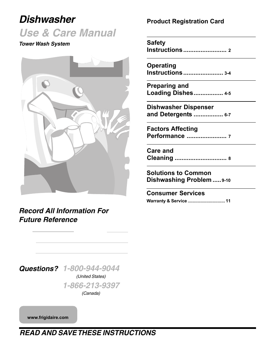 FRIGIDAIRE Dishwasher Tower Wash System User Manual | 12 pages