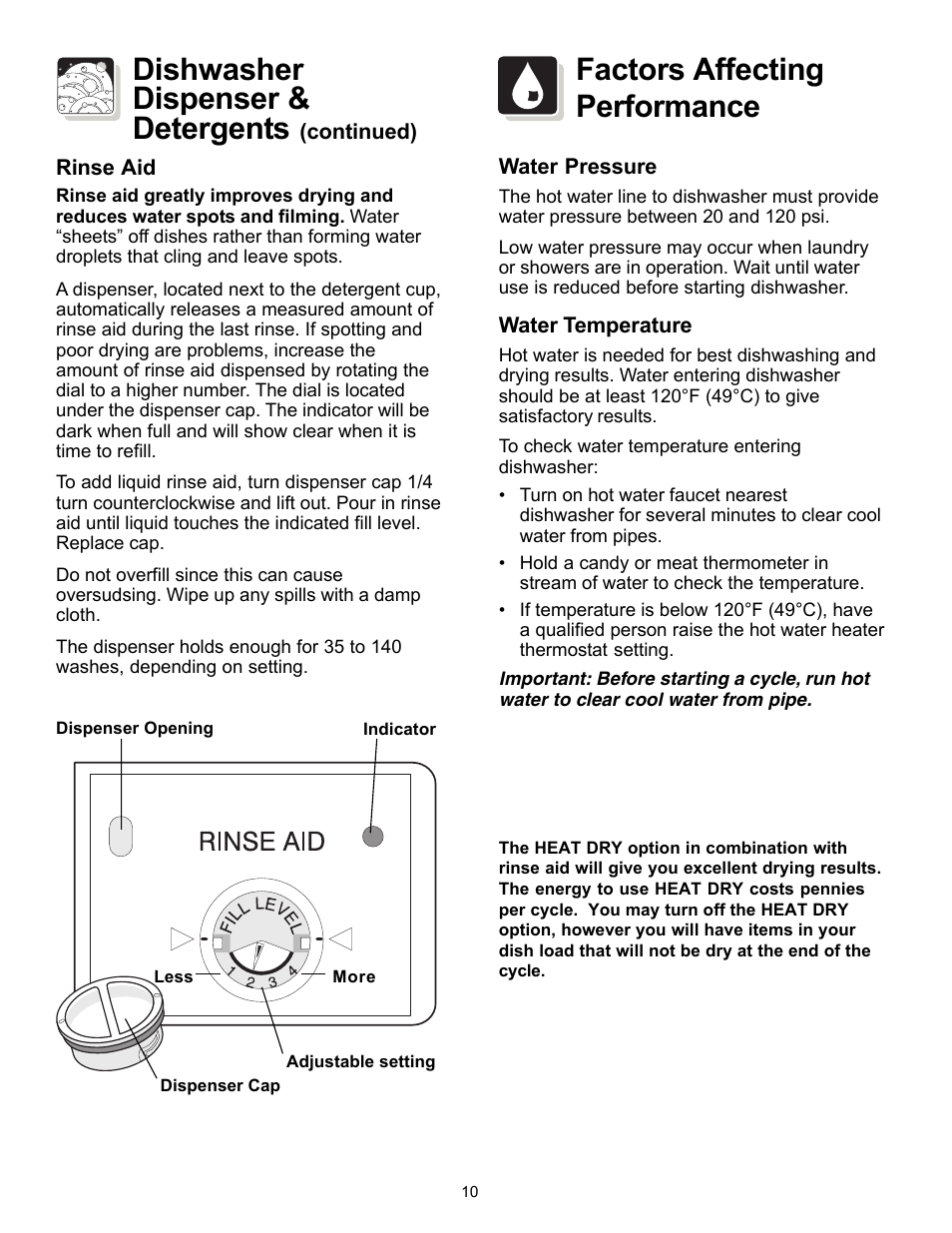 Dishwasher dispenser & detergents, Factors affecting performance | FRIGIDAIRE 200 Series User Manual | Page 10 / 16