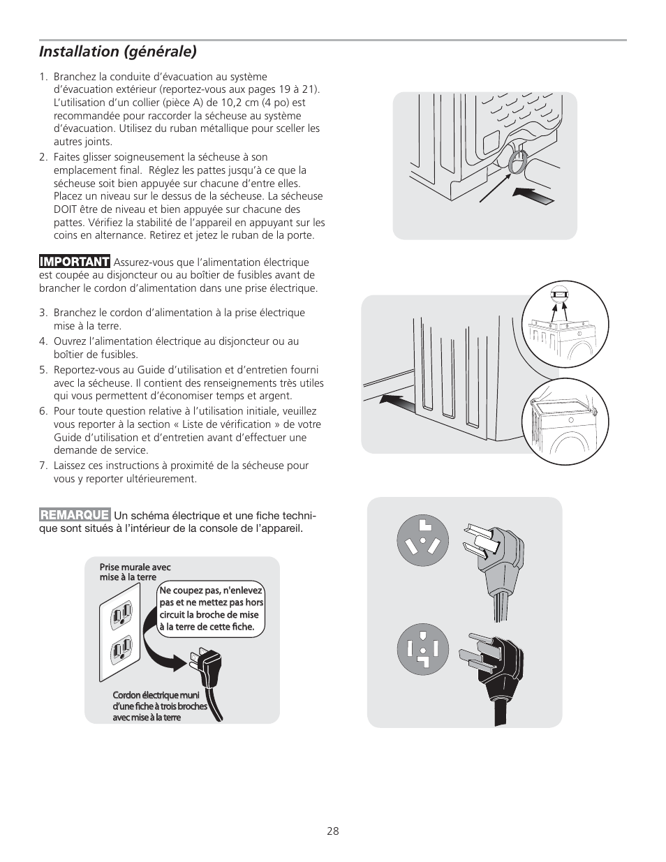 Installation (générale) | FRIGIDAIRE GLGQ2170KE User Manual | Page 28 / 48