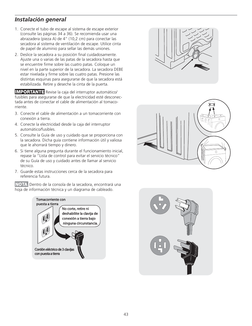 Instalación general | FRIGIDAIRE GLGQ2170KE User Manual | Page 43 / 48