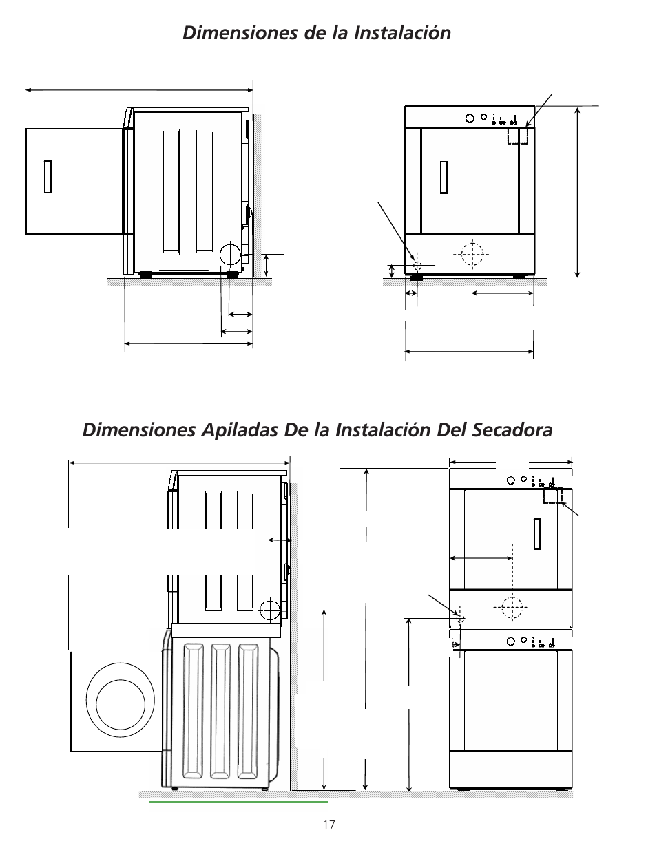 Stacked dryer installation dimensions | FRIGIDAIRE 134940700A User Manual | Page 17 / 24