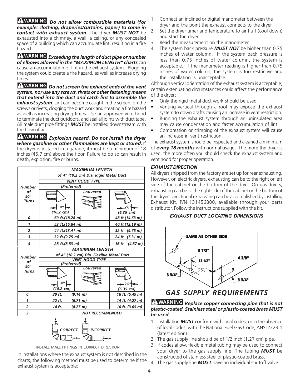 Gas supply requirements | FRIGIDAIRE 134940700A User Manual | Page 4 / 24