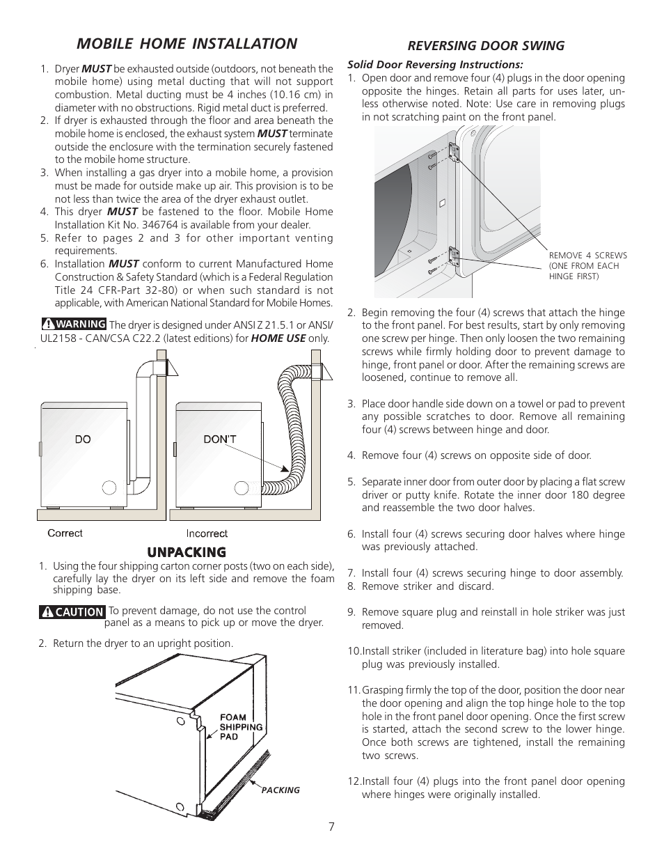 Mobile home installation | FRIGIDAIRE 134940700A User Manual | Page 7 / 24