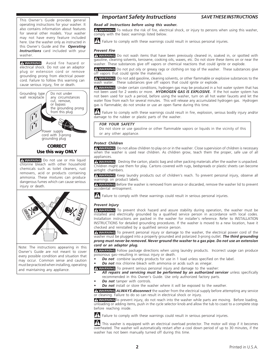 Important safety instructions | FRIGIDAIRE 134533800A User Manual | Page 2 / 11