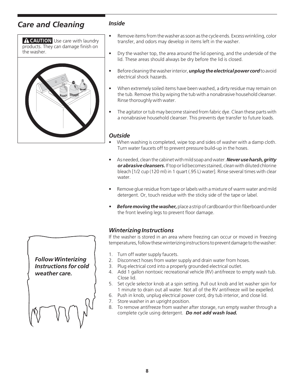 Care and cleaning | FRIGIDAIRE 134533800A User Manual | Page 8 / 11
