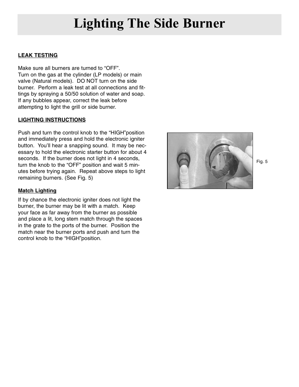 Lighting the side burner | FRIGIDAIRE Side Burner User Manual | Page 10 / 11