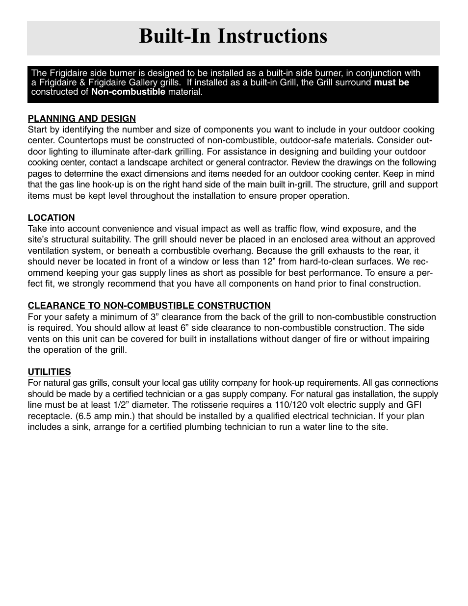 Built-in instructions | FRIGIDAIRE Side Burner User Manual | Page 3 / 11