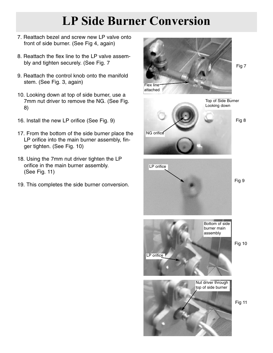 Lp side burner conversion | FRIGIDAIRE Side Burner User Manual | Page 7 / 11