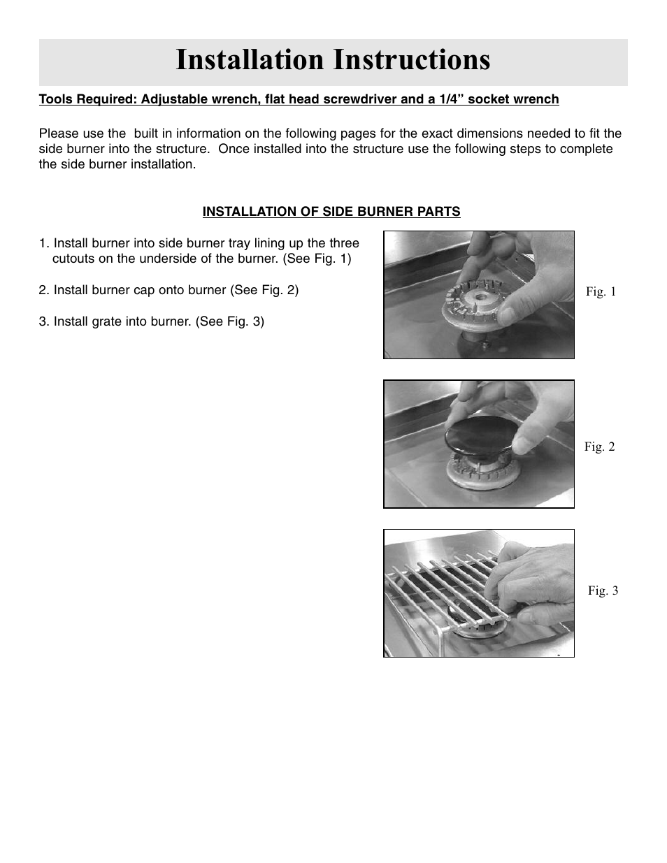 Installation instructions | FRIGIDAIRE Side Burner User Manual | Page 9 / 11