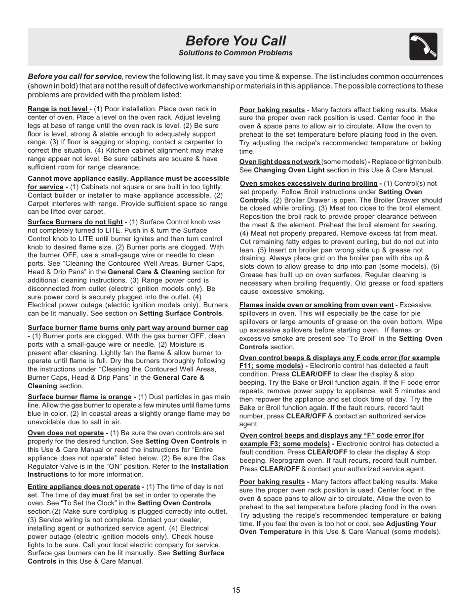 Before you call | FRIGIDAIRE 316417134 User Manual | Page 15 / 16