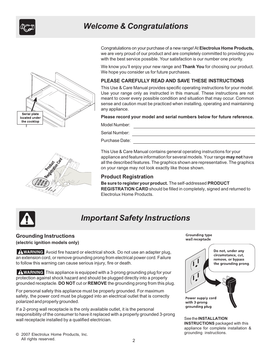 Important safety instructions | FRIGIDAIRE 316417134 User Manual | Page 2 / 16