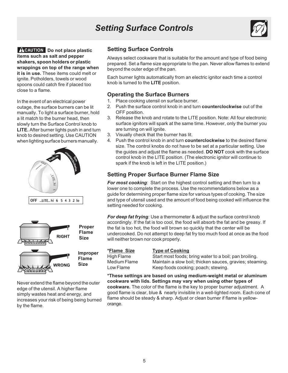 Setting surface controls | FRIGIDAIRE 316417134 User Manual | Page 5 / 16