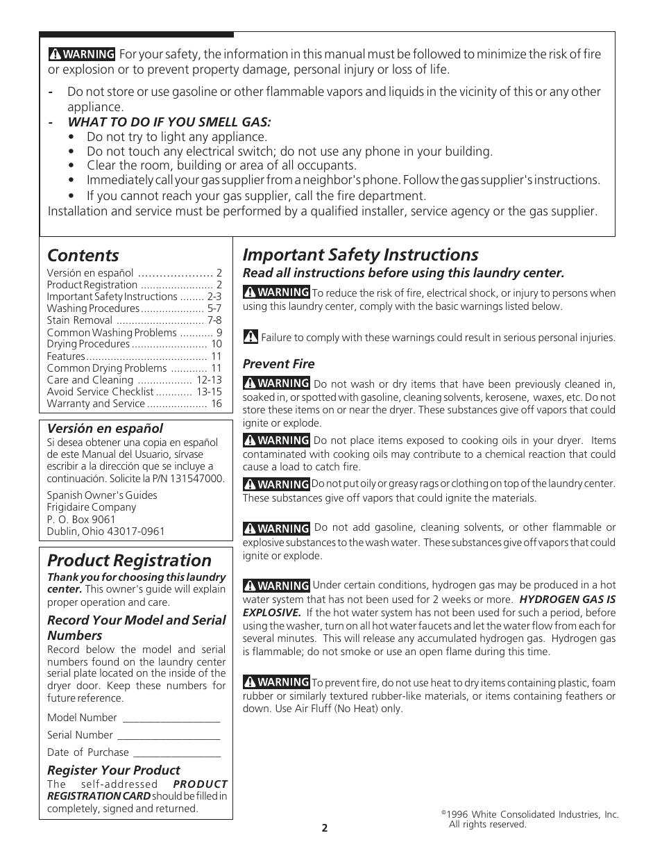 FRIGIDAIRE WCI Series User Manual | Page 2 / 16