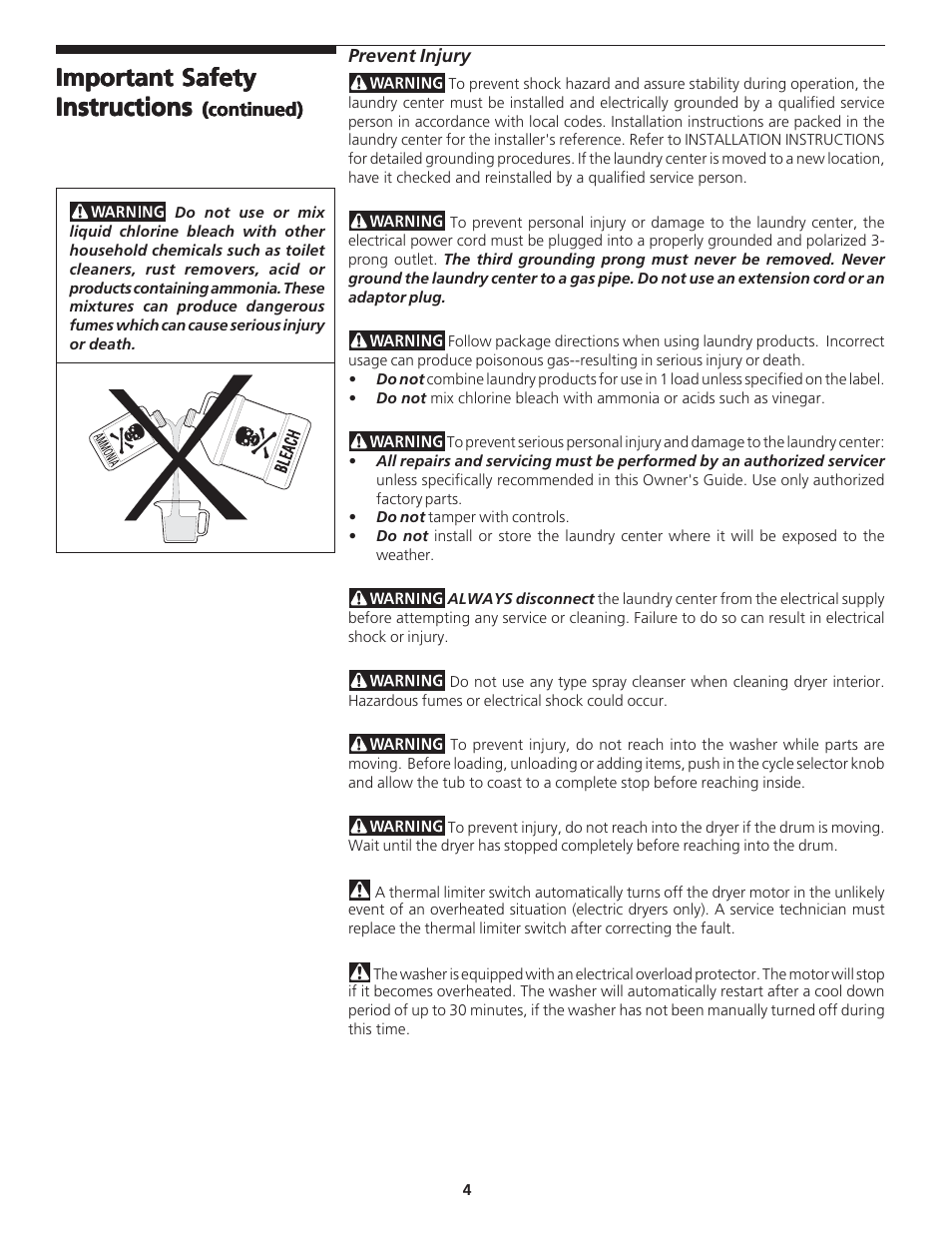 Important safety | FRIGIDAIRE WCI Series User Manual | Page 4 / 16