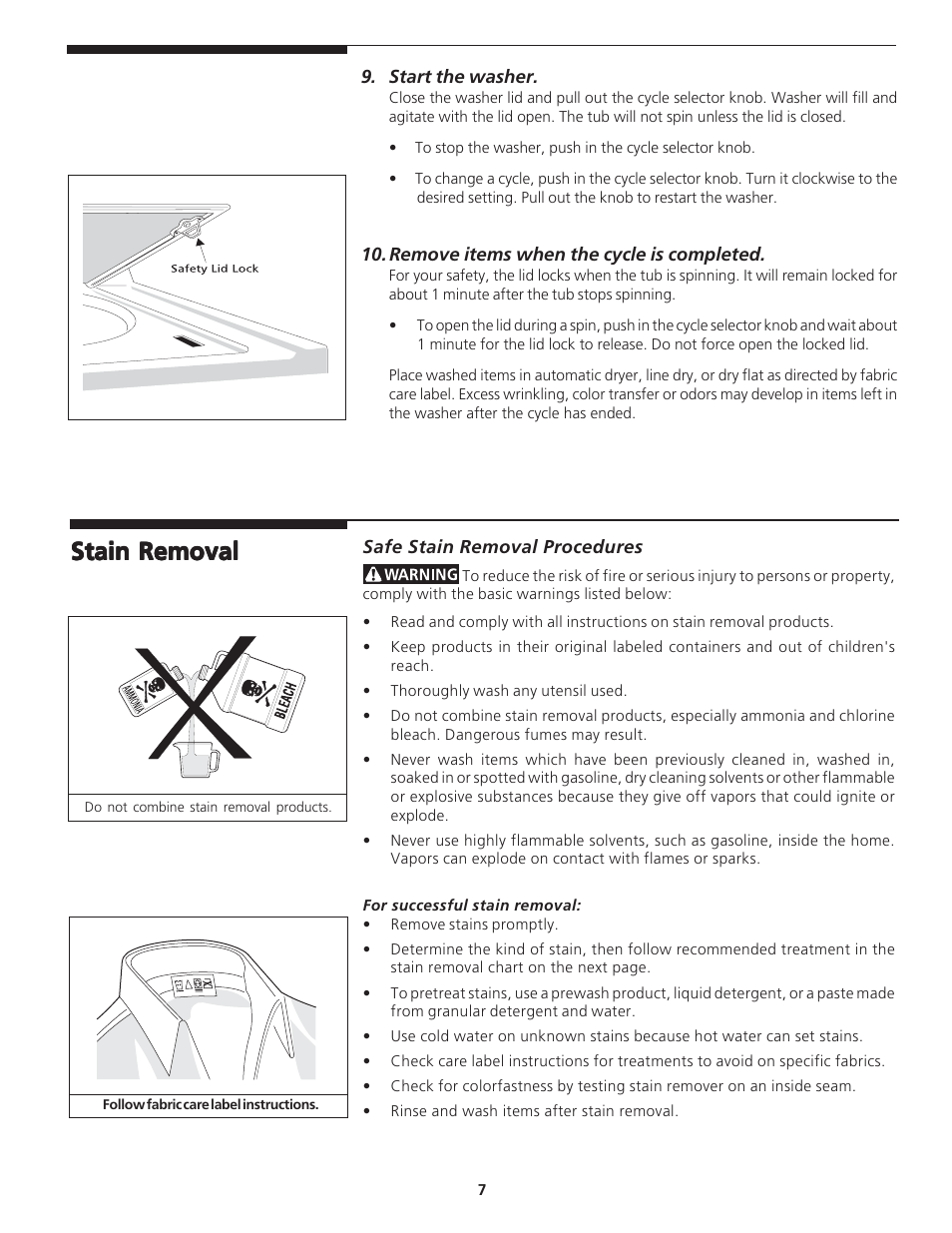 Stain removal | FRIGIDAIRE WCI Series User Manual | Page 7 / 16