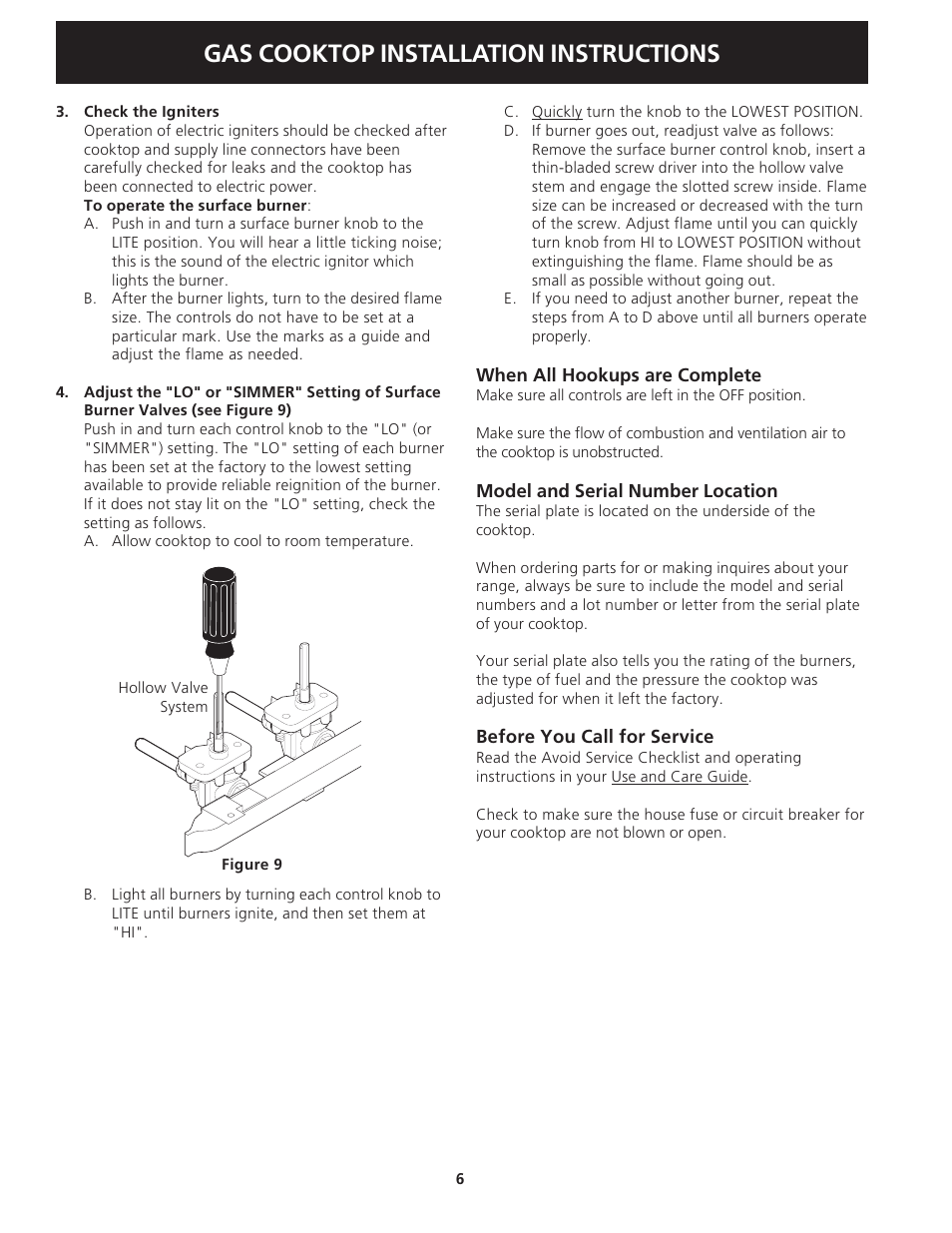 Gas cooktop installation instructions | FRIGIDAIRE 318201451 User Manual | Page 6 / 20