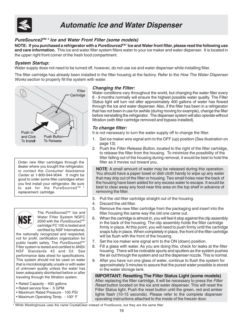 Automatic ice and water dispenser | FRIGIDAIRE 240389309 User Manual | Page 16 / 25