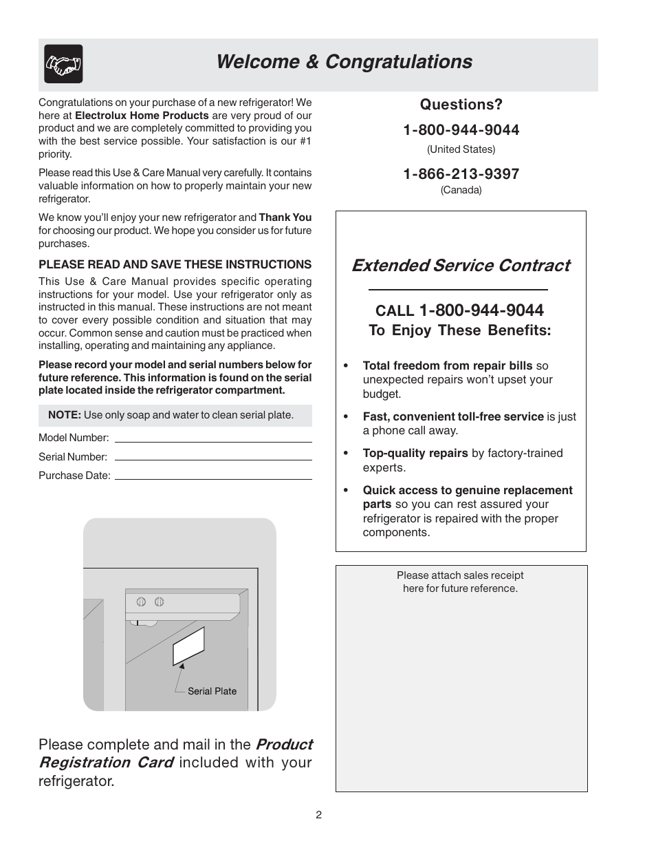 Extended service contract | FRIGIDAIRE 240389309 User Manual | Page 2 / 25