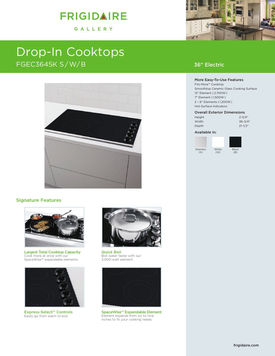 FRIGIDAIRE Gallery FGEC3645K User Manual | 3 pages