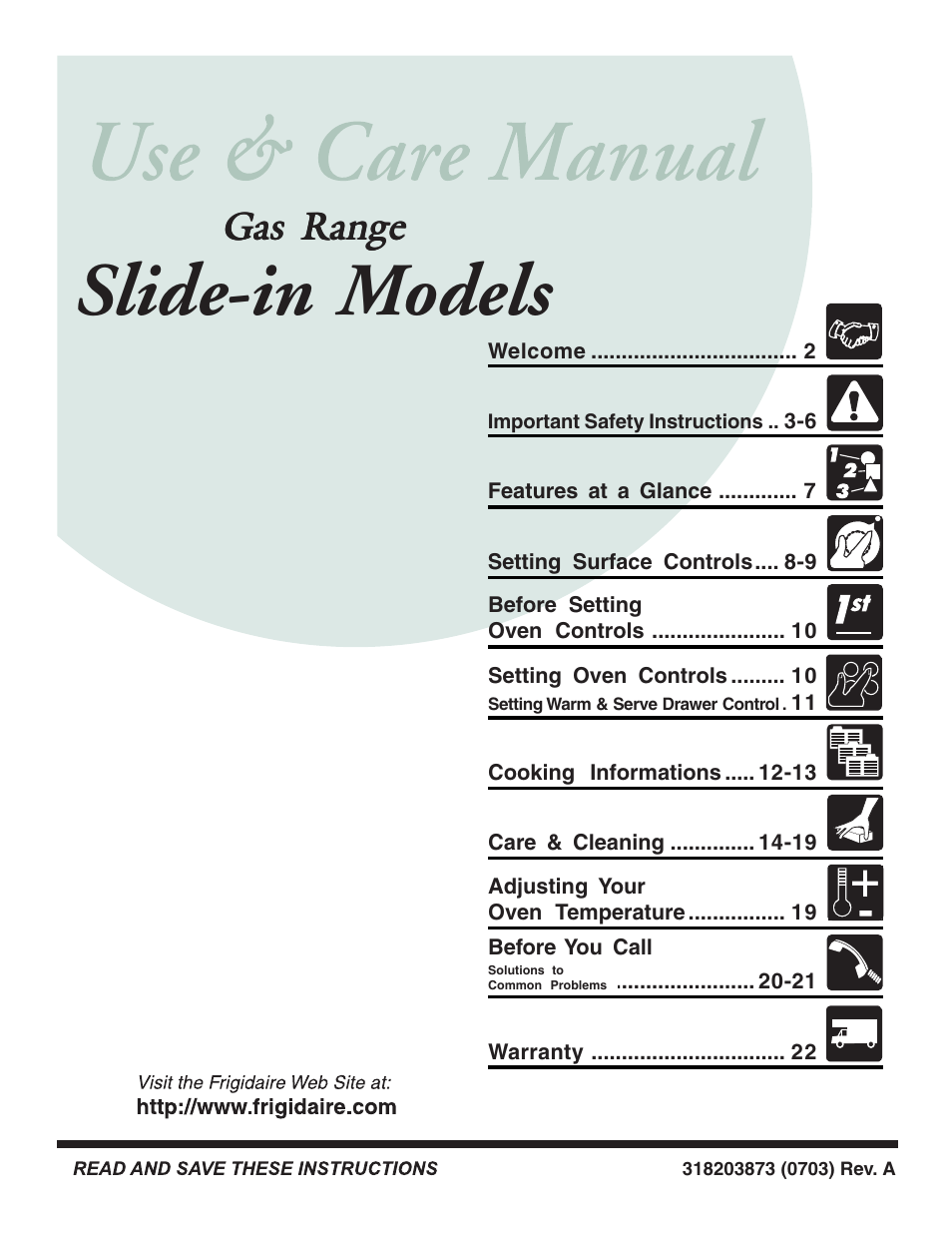 FRIGIDAIRE 318203873 User Manual | 22 pages