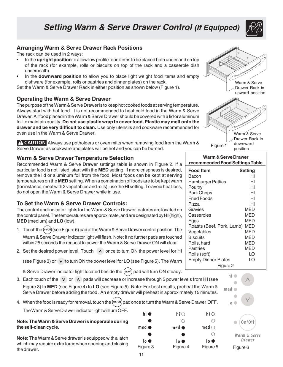 Setting warm & serve drawer control, If equipped) | FRIGIDAIRE 318203873 User Manual | Page 11 / 22