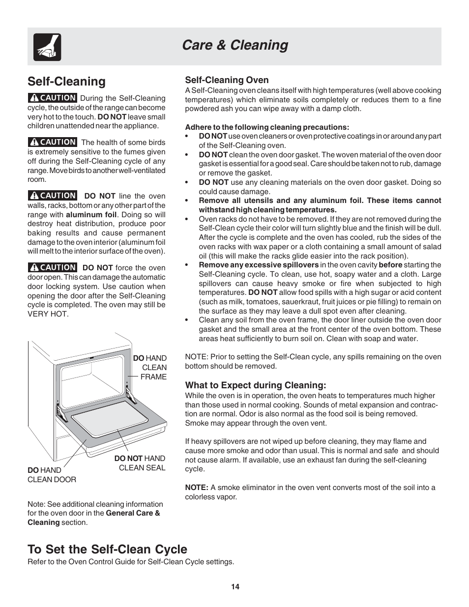 Care & cleaning, Self-cleaning | FRIGIDAIRE 318203873 User Manual | Page 14 / 22