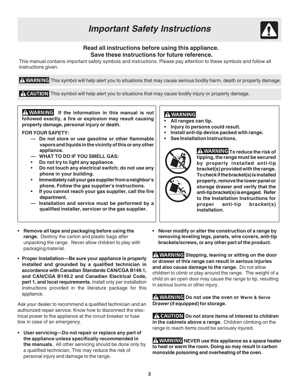 Important safety instructions | FRIGIDAIRE 318203873 User Manual | Page 3 / 22