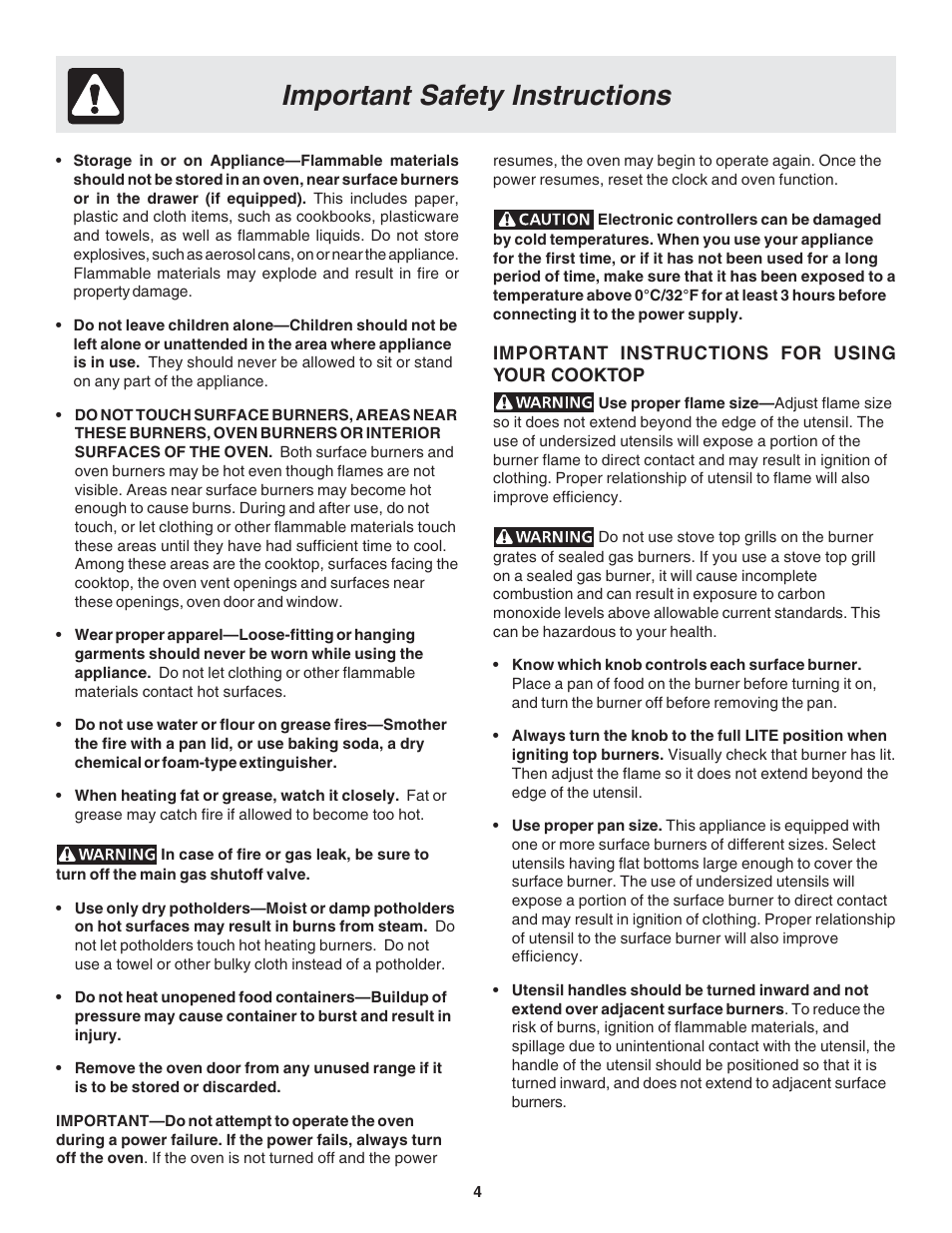Important safety instructions | FRIGIDAIRE 318203873 User Manual | Page 4 / 22