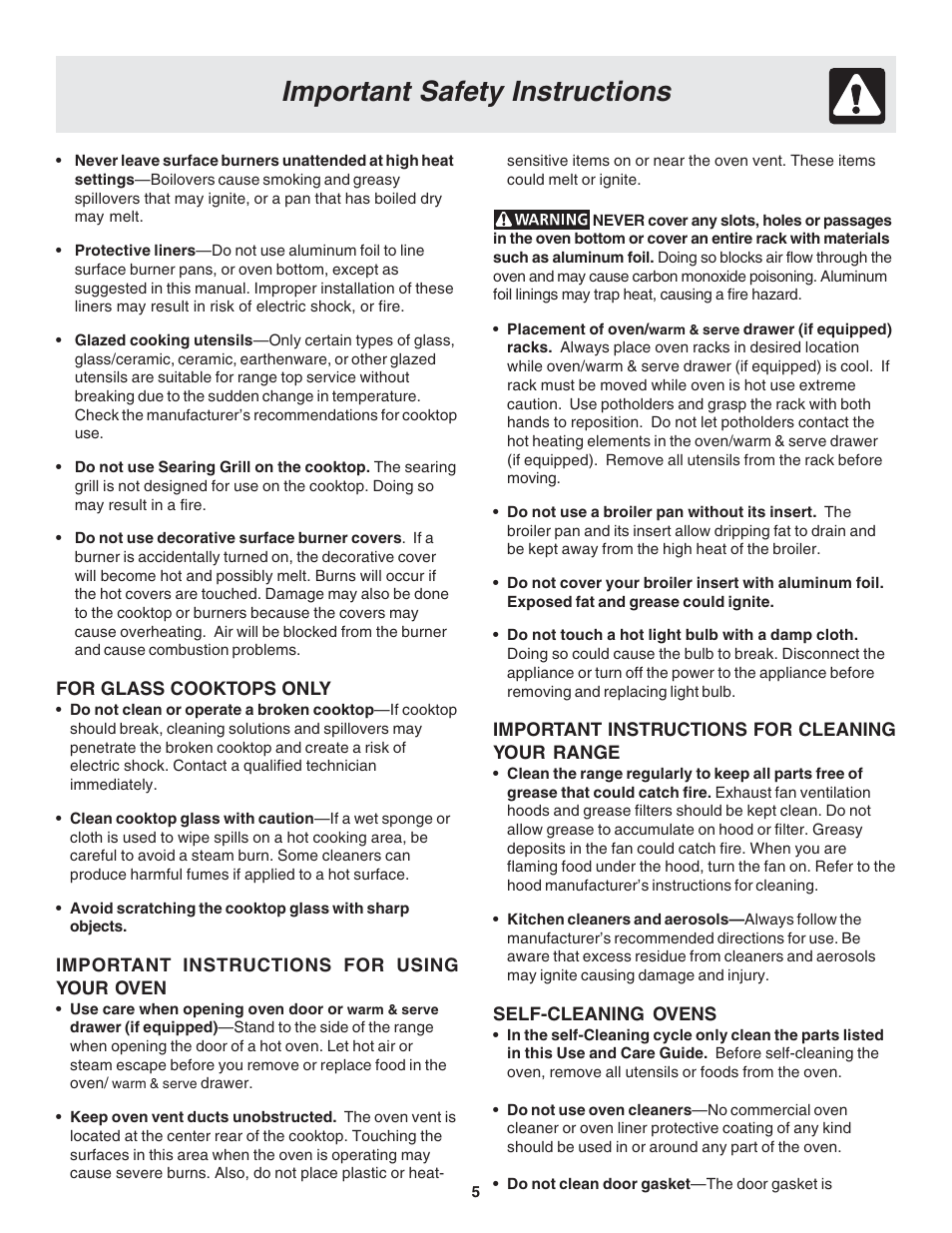 Important safety instructions | FRIGIDAIRE 318203873 User Manual | Page 5 / 22