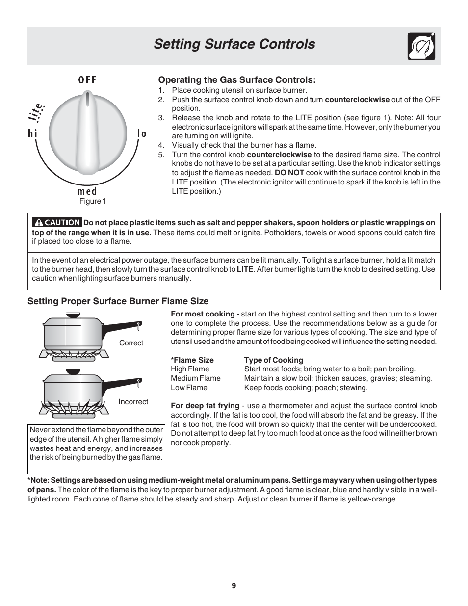 Setting surface controls | FRIGIDAIRE 318203873 User Manual | Page 9 / 22