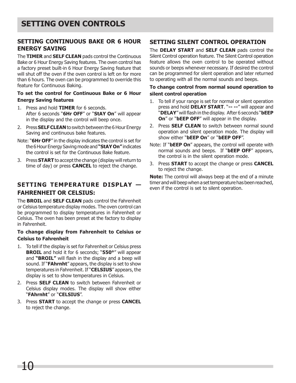 Setting oven controls | FRIGIDAIRE 318205307 User Manual | Page 10 / 28