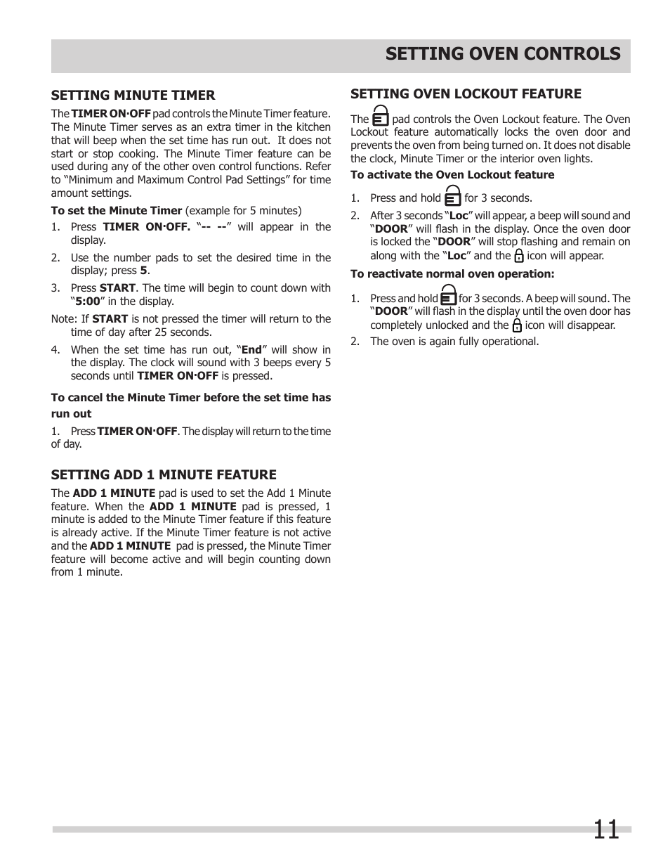 Setting oven controls | FRIGIDAIRE 318205307 User Manual | Page 11 / 28