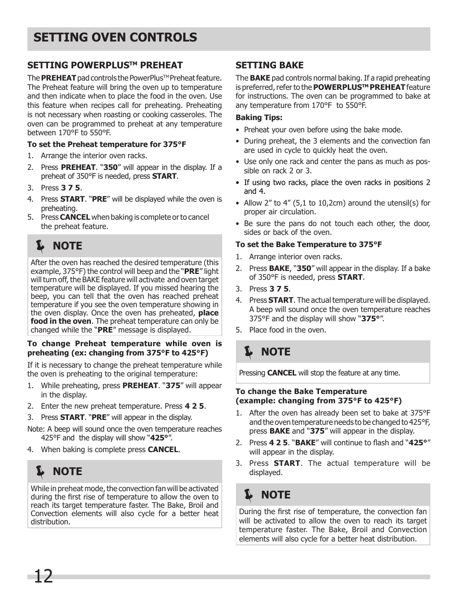 Setting oven controls | FRIGIDAIRE 318205307 User Manual | Page 12 / 28