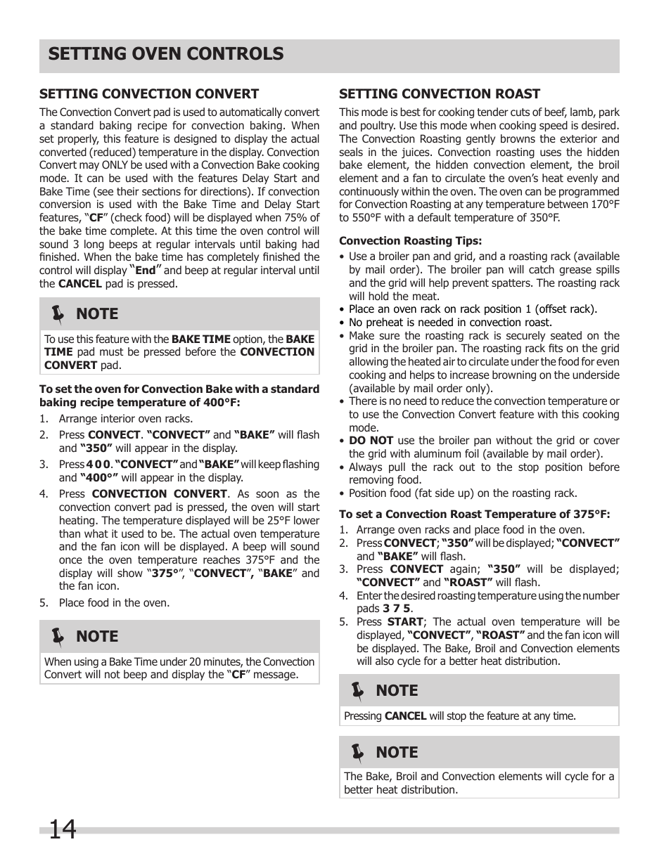 Setting oven controls | FRIGIDAIRE 318205307 User Manual | Page 14 / 28