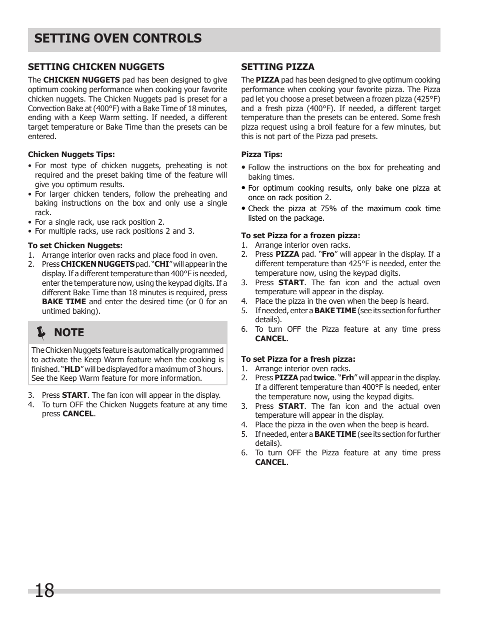 Setting oven controls | FRIGIDAIRE 318205307 User Manual | Page 18 / 28