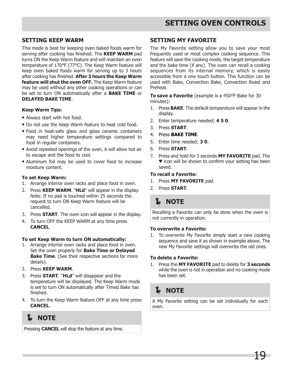 Setting oven controls | FRIGIDAIRE 318205307 User Manual | Page 19 / 28